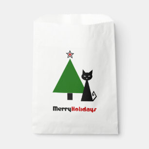 Black Cat with Chrstmas Tree Favour Bag