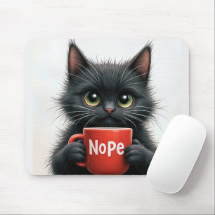 Black Cat With Coffee Mug Mouse Pad