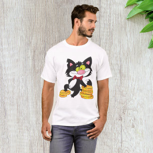 Black Cat With Coins Cute Money Character T-Shirt