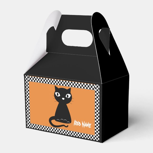Black Cat with Curled Tail Halloween Favour Box (Front Side)