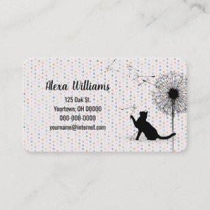 Black Cat with Dandelion on Polka Dots Business Card