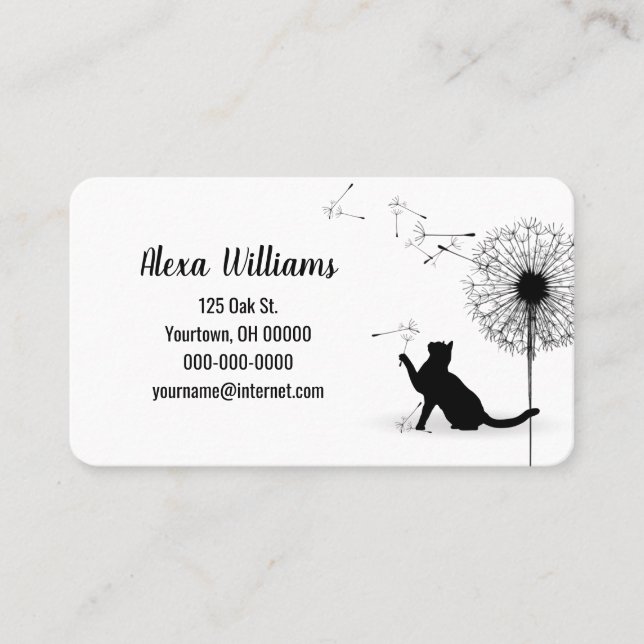 Black Cat with Dandelion Seeds Business Card (Front)