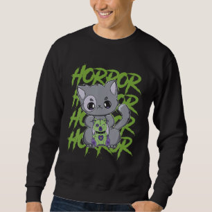 Black Cat With Eddy Bear For Horror Fans Sweatshirt