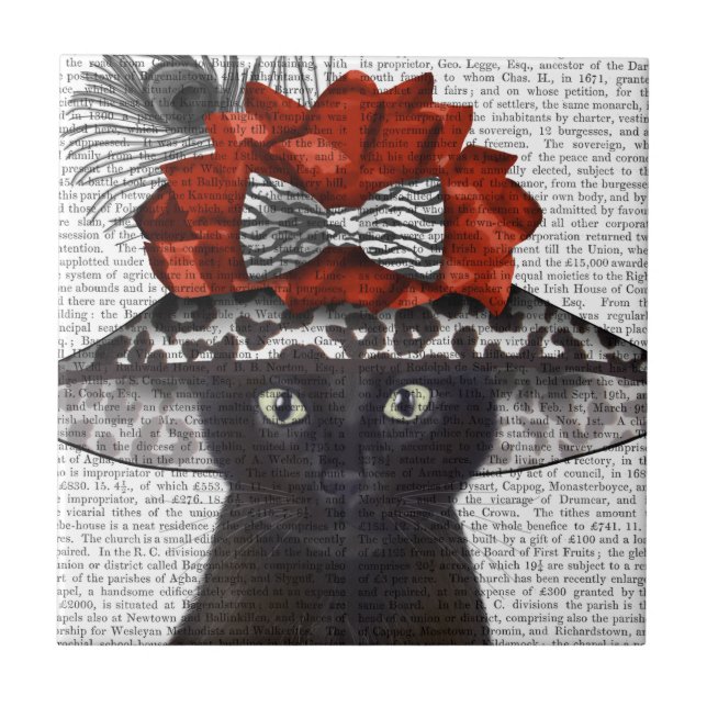 Black Cat with Fabulous Hat Ceramic Tile (Front)