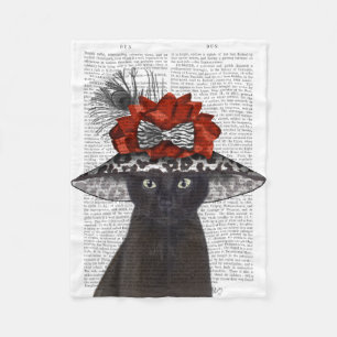 Black Cat with Fabulous Hat Fleece Blanket