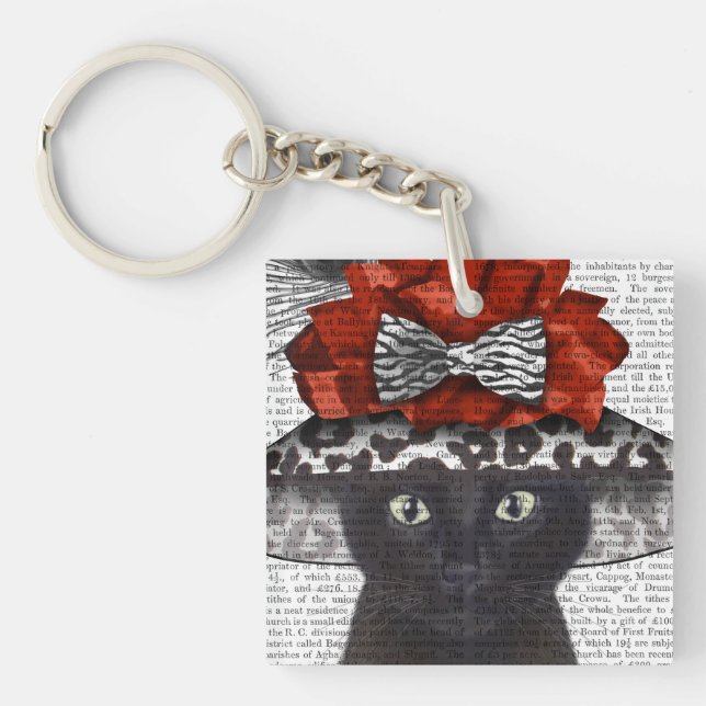 Black Cat with Fabulous Hat Key Ring (Front)
