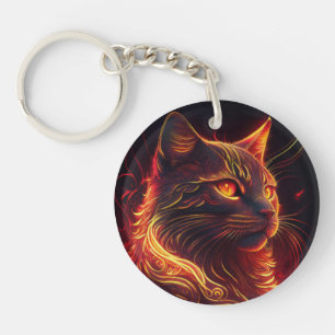 Black Cat With Fire Red & Golden Aura Key Ring