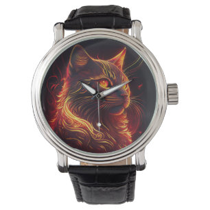 Black Cat With Fire Red & Golden Aura Watch