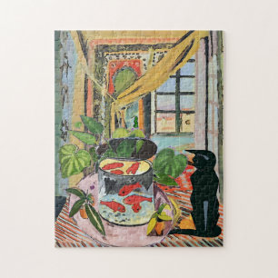 Black Cat with Fish Bowl Jigsaw Puzzle
