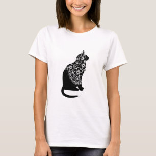 Black Cat with Floral Veil Elegant Gothic Kitty T-Shirt