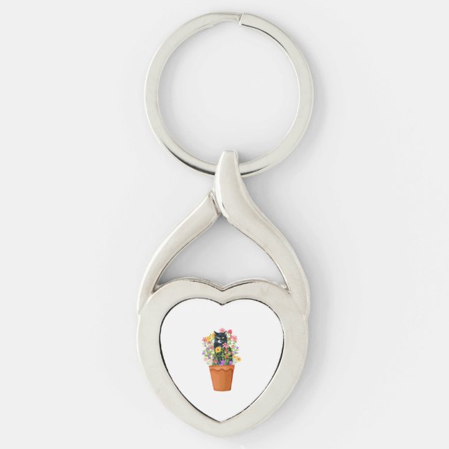 black cat with flower   key ring (Front)