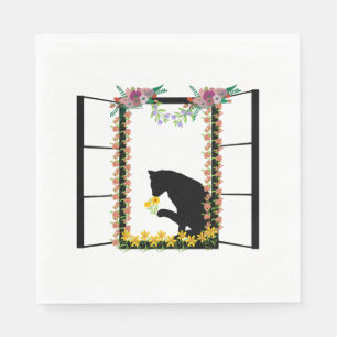 black cat with flower napkin