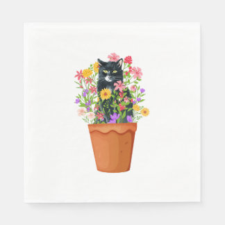 black cat with flower napkin