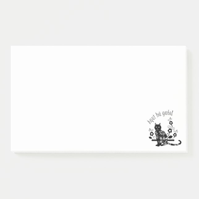 Black cat with flowers and Portuguese expression Post-it Notes (Front)