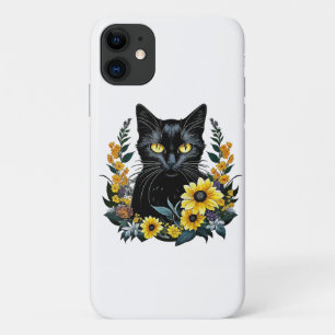 black cat with flowers iPhone 11 case