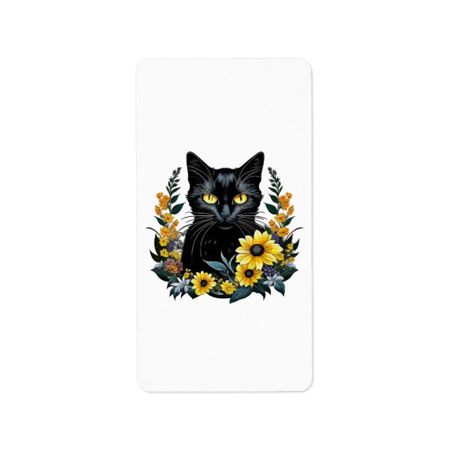 black cat with flowers label (Front)