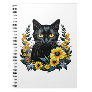 black cat with flowers notebook