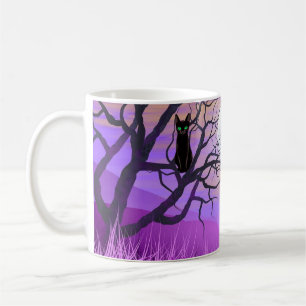 Black Cat with Full Moon and Purple Night Sky Coffee Mug