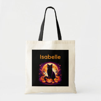 Black Cat with Full Moon Custom Halloween Tote Bag