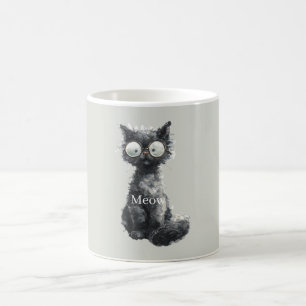 Black Cat with Glasses Coffee Mug