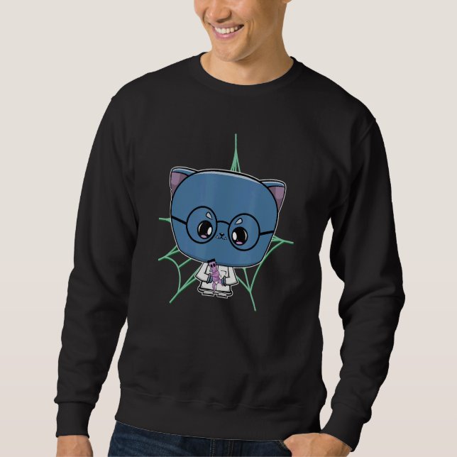 Black Cat With Glasses For Horror Scientist Fans Sweatshirt (Front)