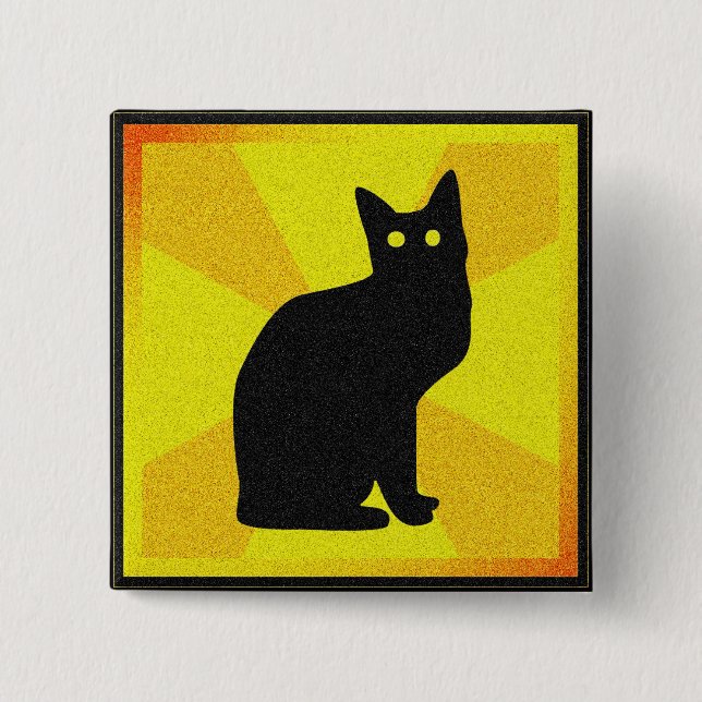 Black Cat with Glowing Eyes - 15 Cm Square Badge (Front)