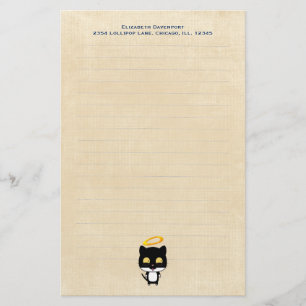 Black Cat With Golden Halo Cute Angel Personalised Stationery