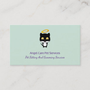 Black Cat With Golden Halo Cute Angel Pet Care Business Card