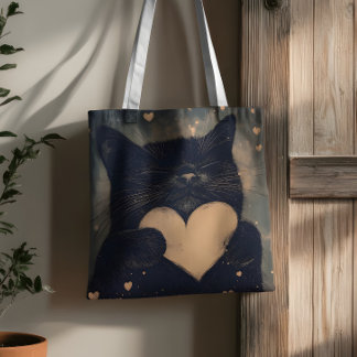 Black Cat with Golden Heart - Cat's Cosy Love Tote Bag