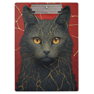 Black Cat With Golden Kintsugi Cracks Accent ✨ Clipboard