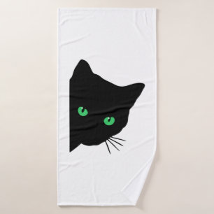 black cat with green eyes   bath towel