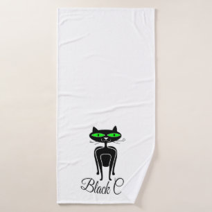 Black cat with green eyes bath towel