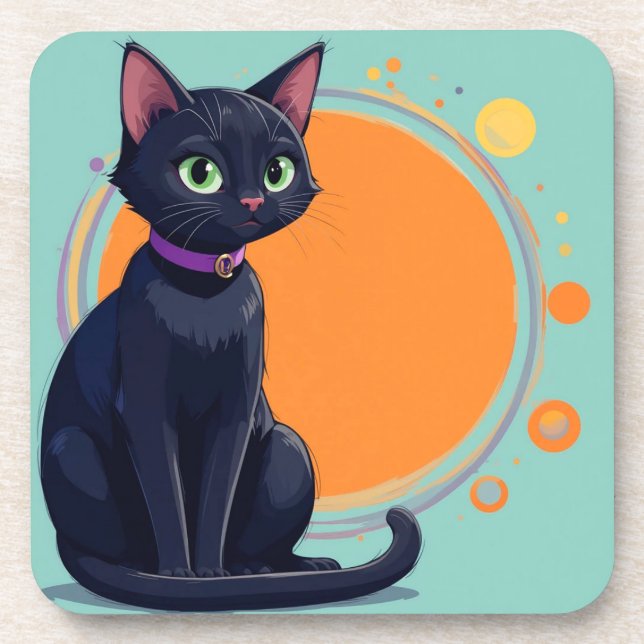 Black Cat With Green Eyes Coaster (Front)