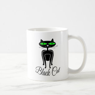 Black cat with green eyes coffee mug