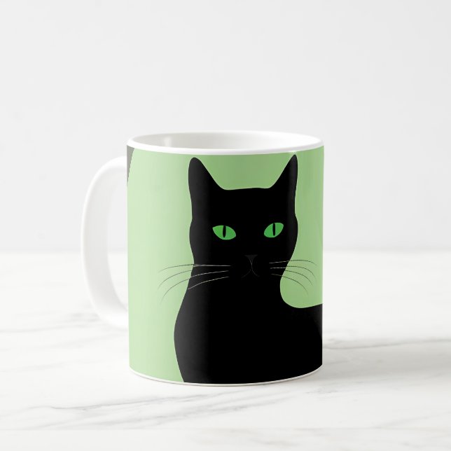 Black cat with green eyes coffee mug (Front Left)