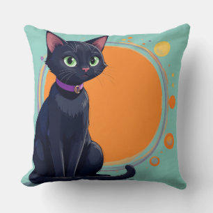 Black Cat With Green Eyes Cushion