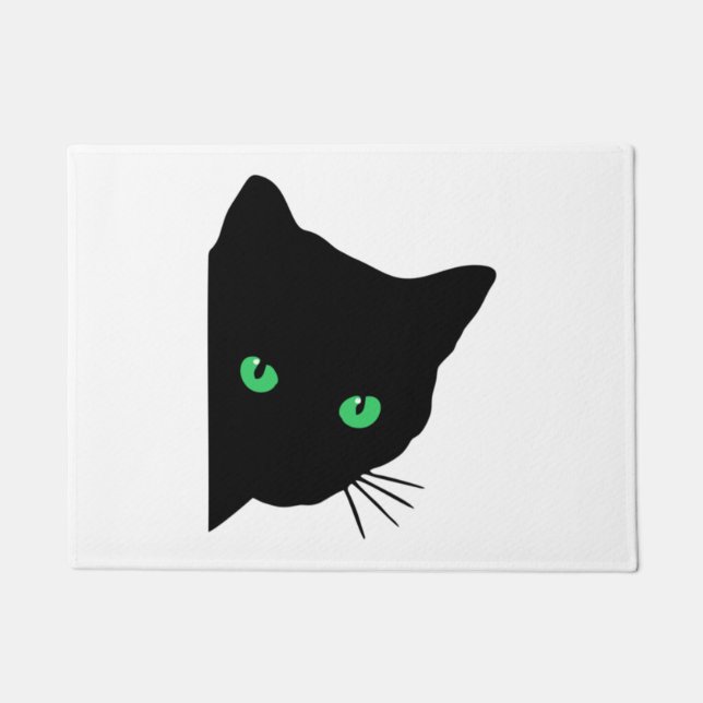 black cat with green eyes   doormat (Front)