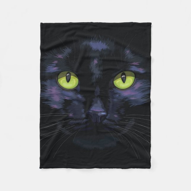 Black cat with green eyes fleece blanket (Front)