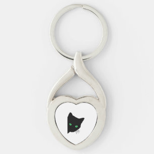 black cat with green eyes   key ring