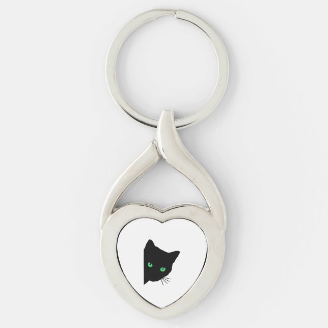 black cat with green eyes   key ring (Front)