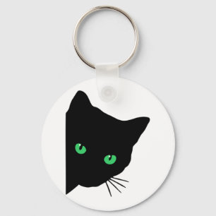 black cat with green eyes key ring