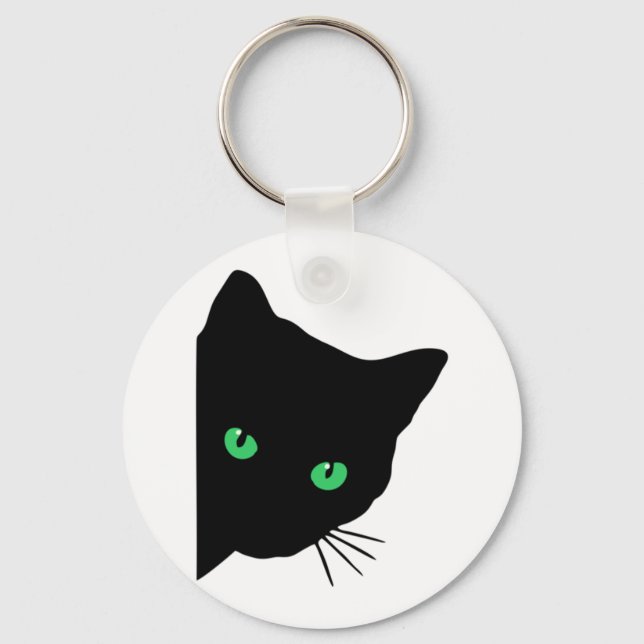 black cat with green eyes   key ring (Front)