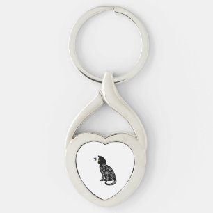 Black cat with green eyes key ring