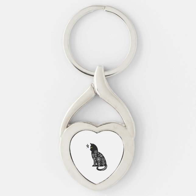 Black cat with green eyes key ring (Front)