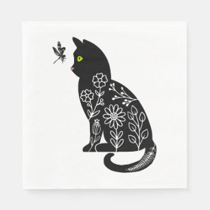 Black cat with green eyes napkin