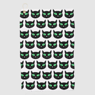 Black cat with green eyes pattern golf towel
