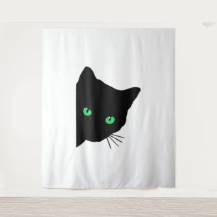 black cat with green eyes tapestry