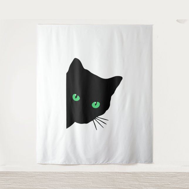 black cat with green eyes   tapestry (Front)