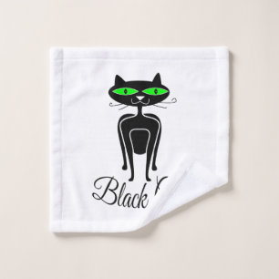 Black cat with green eyes wash cloth