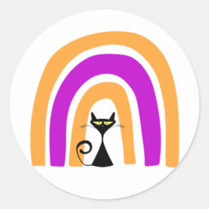 Black Cat With Halloween Coloured Rainbow Classic Round Sticker